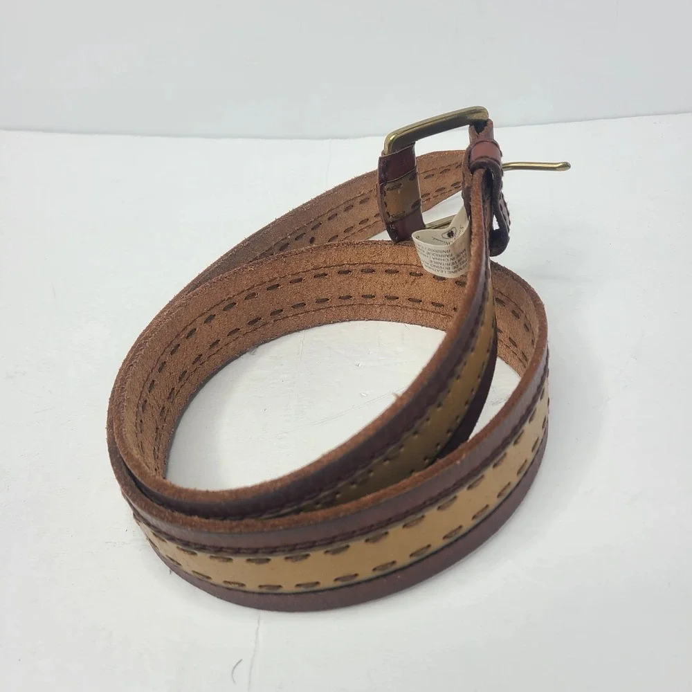 Vtg Lucky Brand Leather Belt‎ Brown Tan 36 Wide Bohemian Western Stitch Unisex